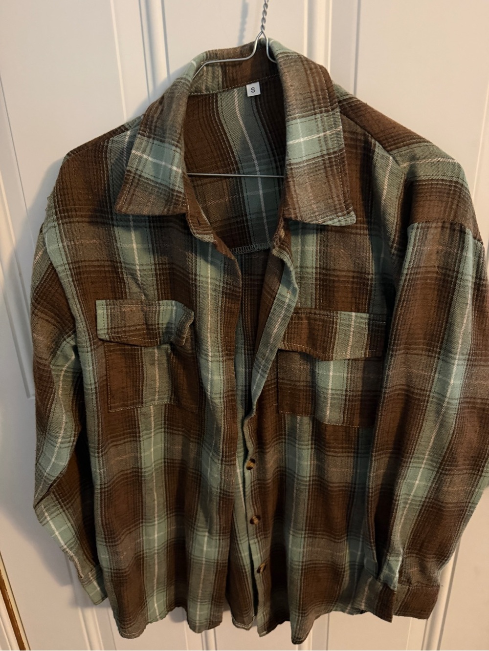 Men's Plaid Button-Up Shirt Jacket - Brown & Mint